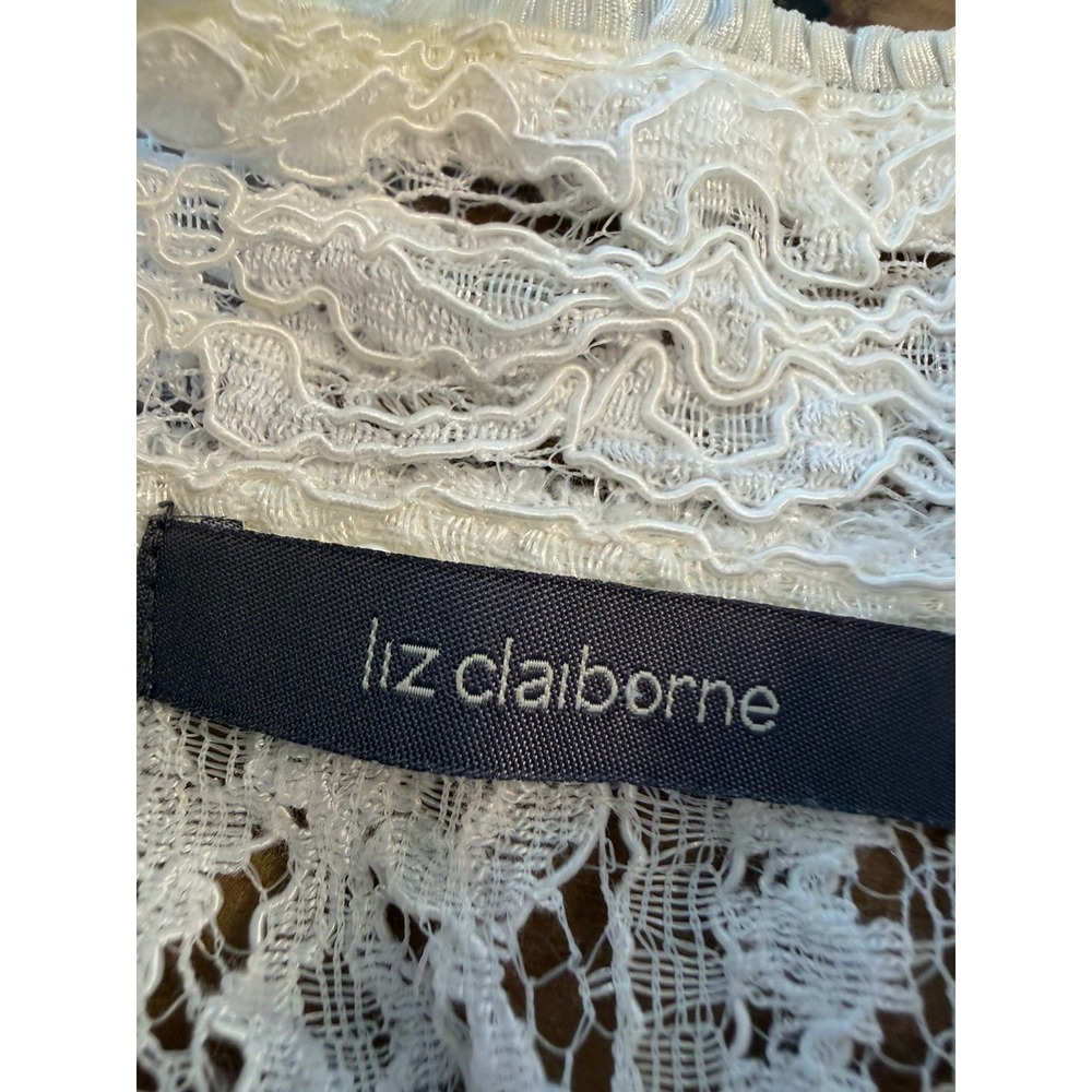 Liz‎ Claiborne Ivory Lace Blouse Sheer Romantic Victorian Style Boho Fairy Top M - Picture 4 of 14